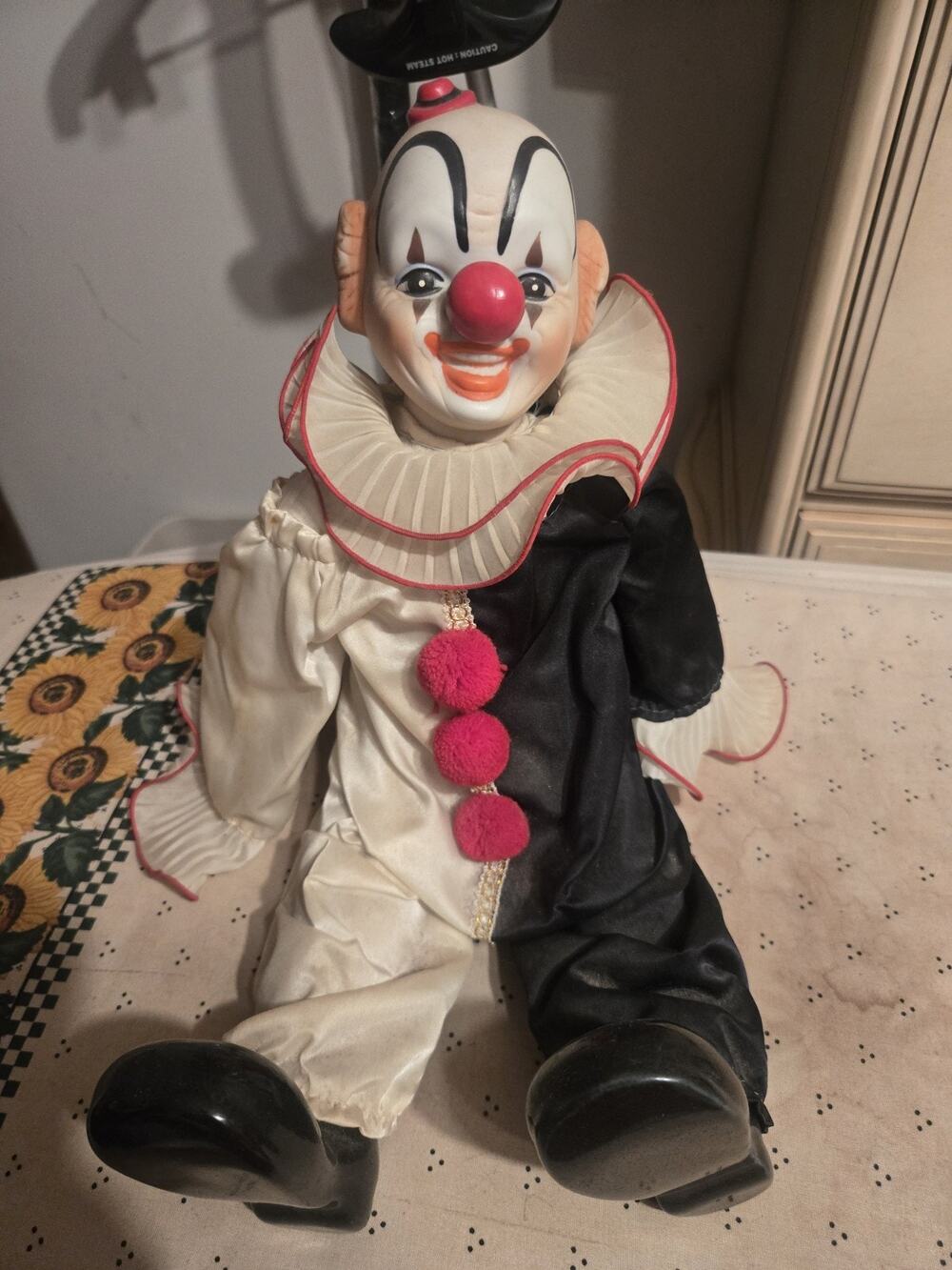 DYNASTY DOLL SITTING CLOWN PORCELAIN